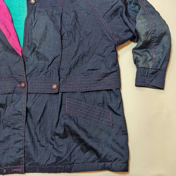 Vintage 80s Nuage Multicolour Navy Yellow Pink Wind Breaker Jacket Size 44 3XL - Picture 9 of 16